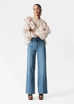 Asymmetrische Bluse mit Rüschen