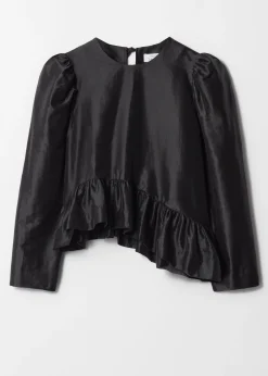 Asymmetrische Bluse mit Schößchen und Rüschen