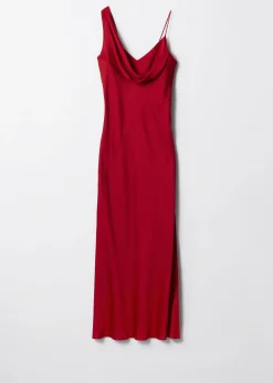 Asymmetrisches Midikleid mit Wasserfallausschnitt