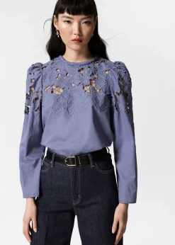 Bestickte Bluse mit Puffärmeln