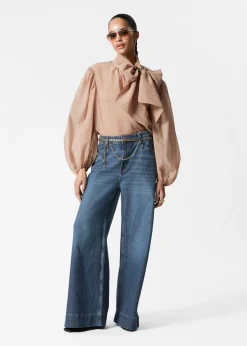 Bluse mit Puffärmeln und Schleifendetail