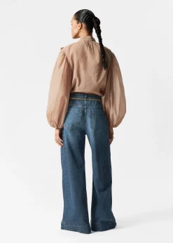Bluse mit Puffärmeln und Schleifendetail