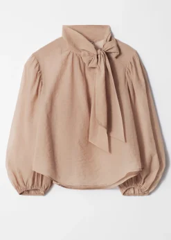 Bluse mit Puffärmeln und Schleifendetail