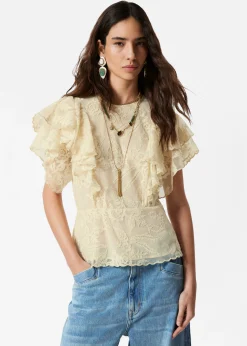 Bluse mit Spitze und Volants