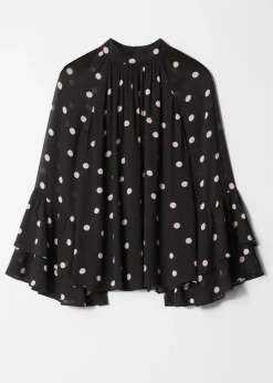 Bluse mit Volants und Stehkragen