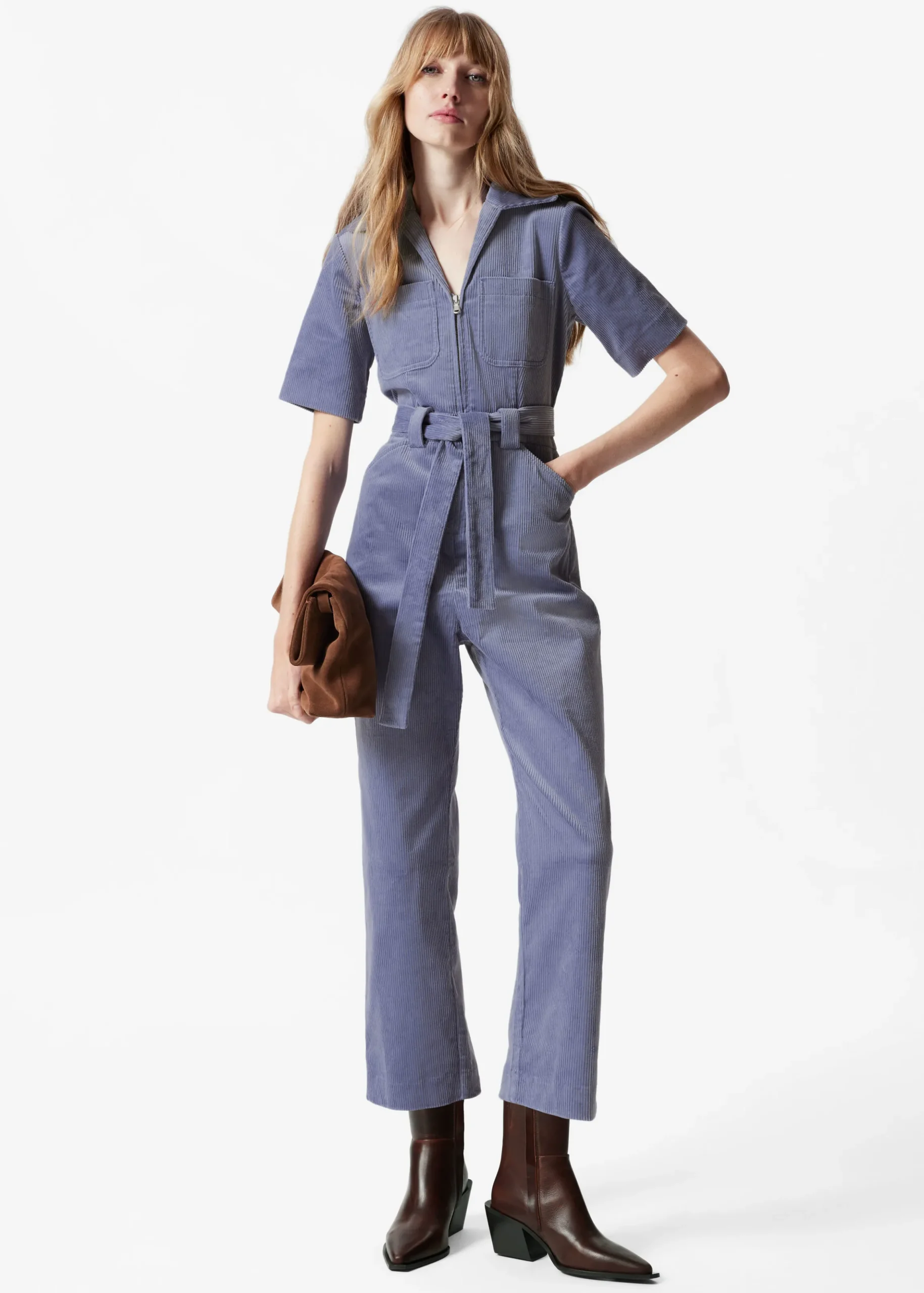 Cord-Jumpsuit mit Gürtel