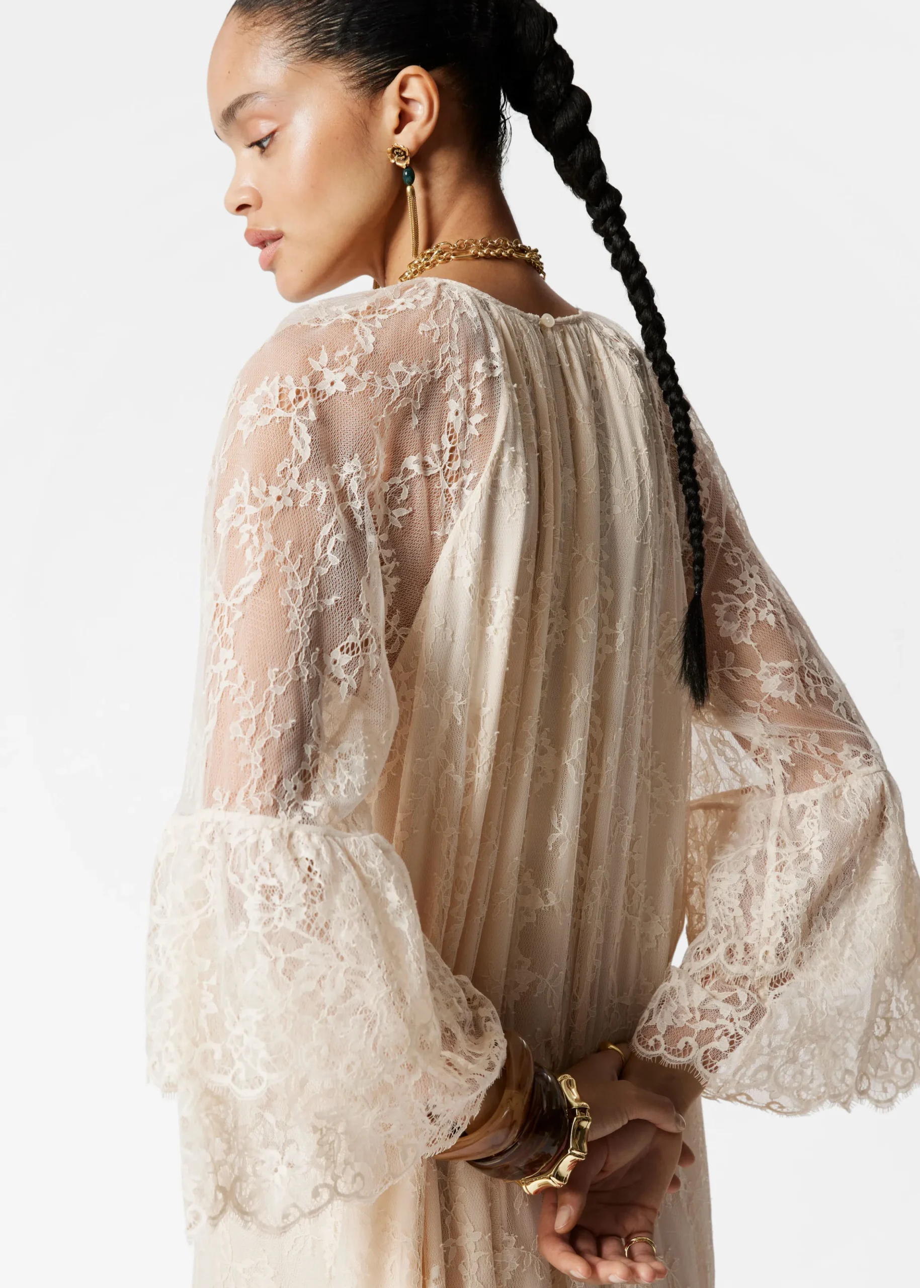 Gerüschtes Maxikleid mit Spitze