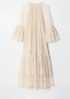 Gerüschtes Maxikleid mit Spitze
