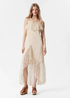 Gerüschtes Midikleid mit Spitze