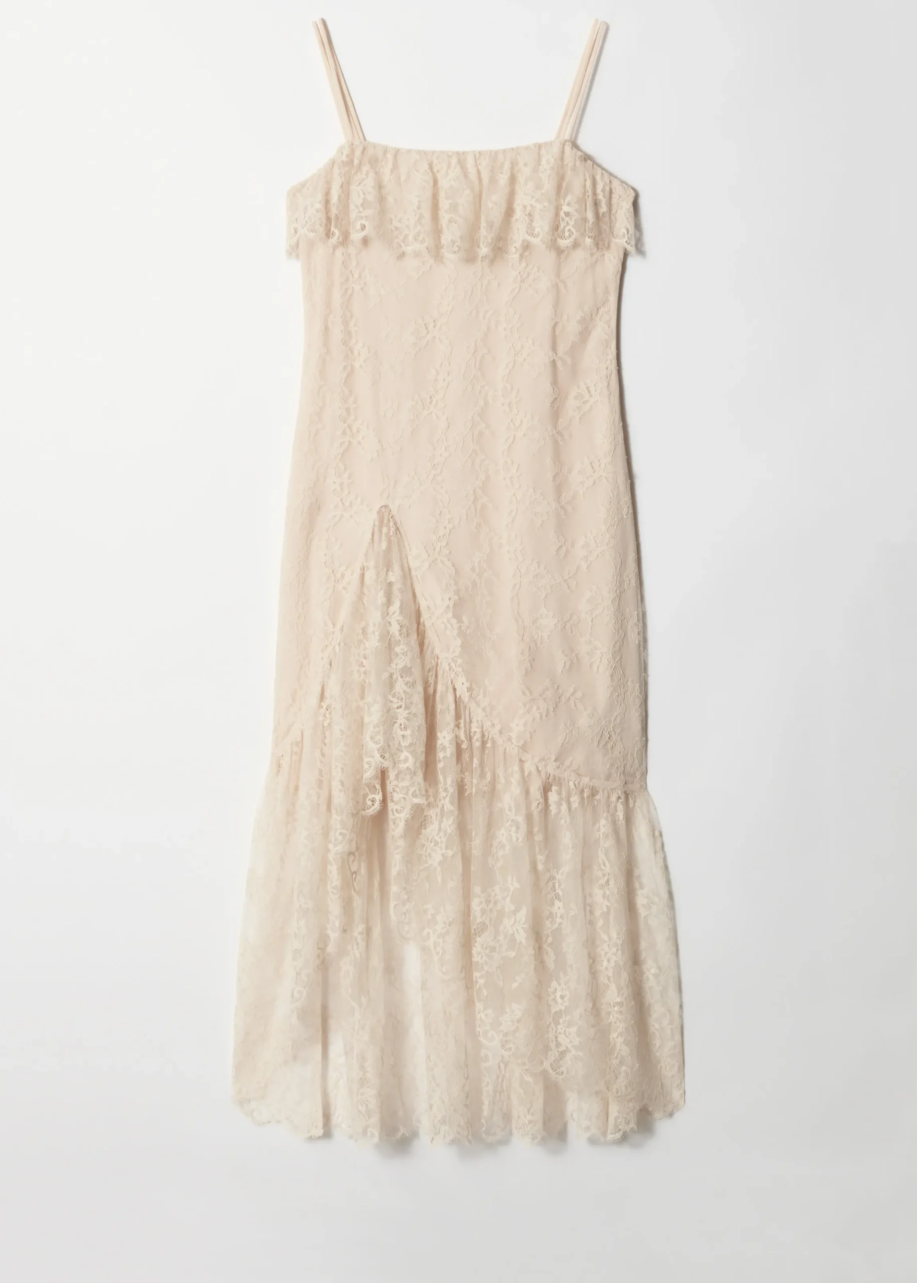 Gerüschtes Midikleid mit Spitze