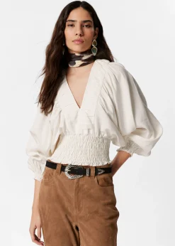 Gesmokte Bluse mit Puffärmeln
