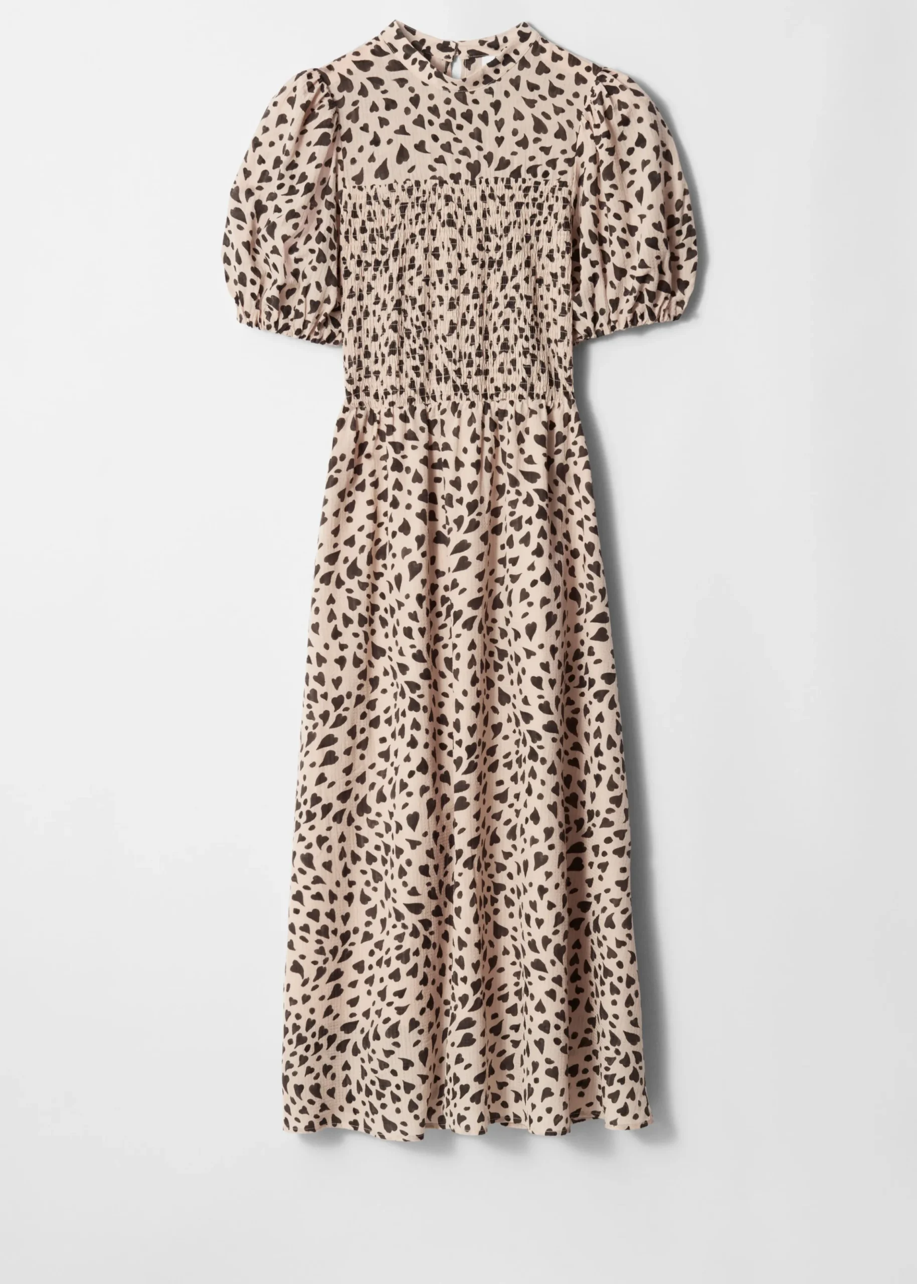 Gesmoktes Midikleid mit Puffärmeln