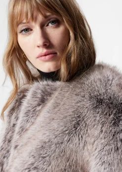 Jacke aus Fellimitat mit Gürtel