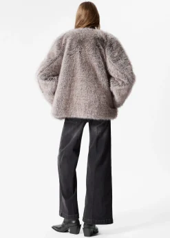 Jacke aus Fellimitat mit Gürtel