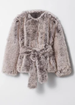 Jacke aus Fellimitat mit Gürtel