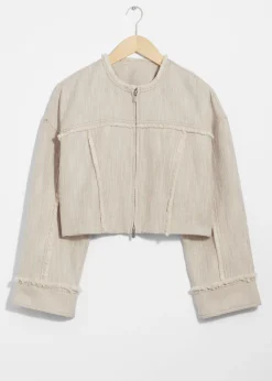 Jacke aus Leinen-Mix mit Fransen