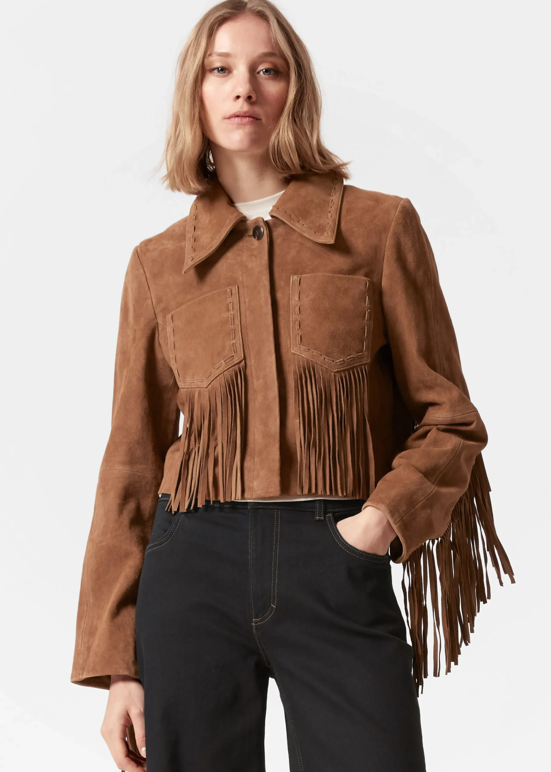 Jacke aus Veloursleder mit Fransen