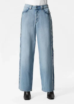 Jeans mit weitem Bein und Fransen