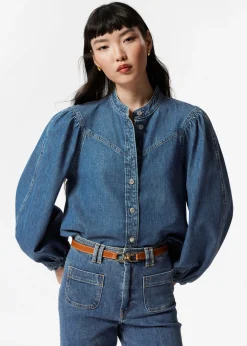 Jeansbluse mit Puffärmeln
