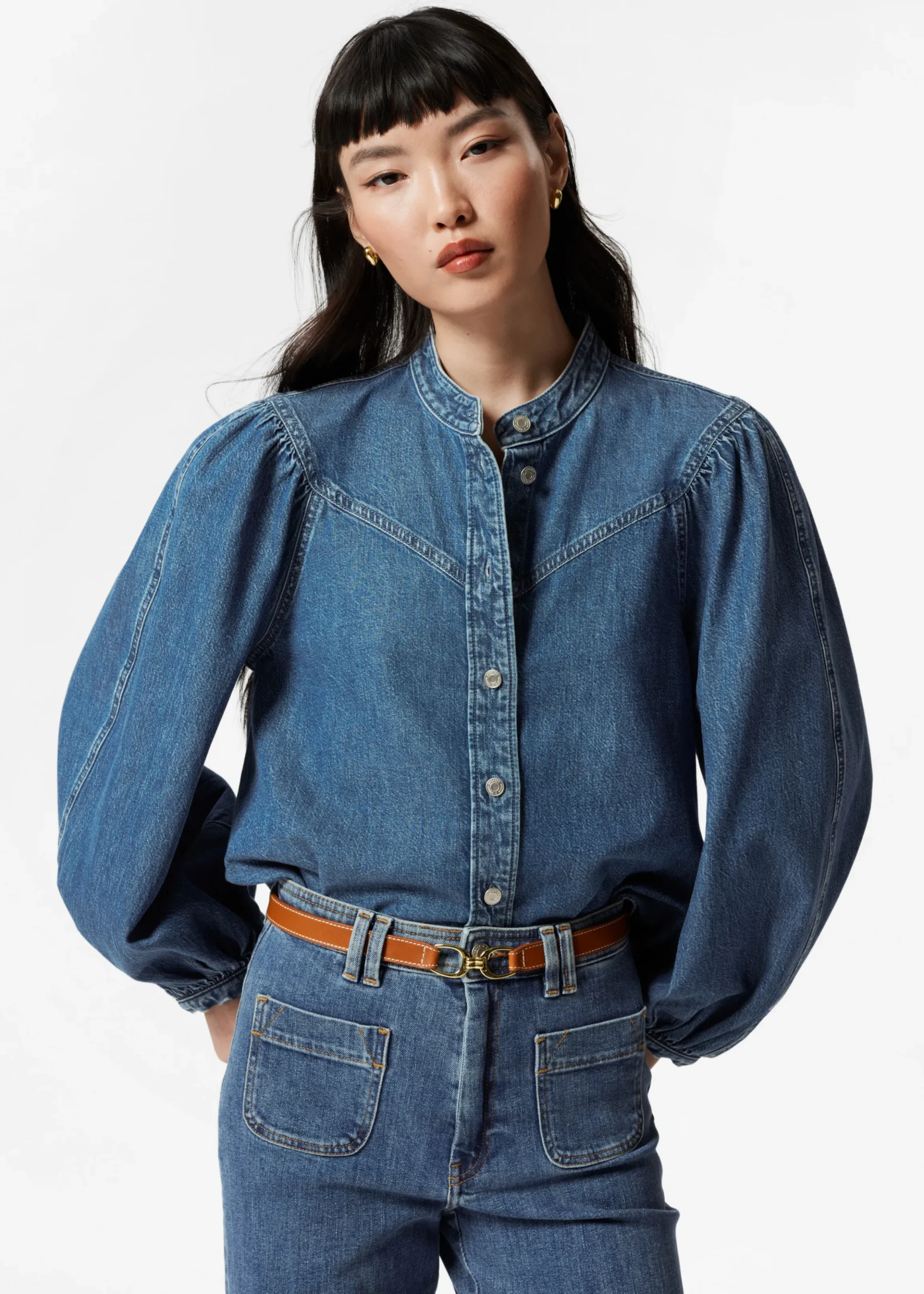 Jeansbluse mit Puffärmeln