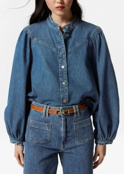 Jeansbluse mit Puffärmeln