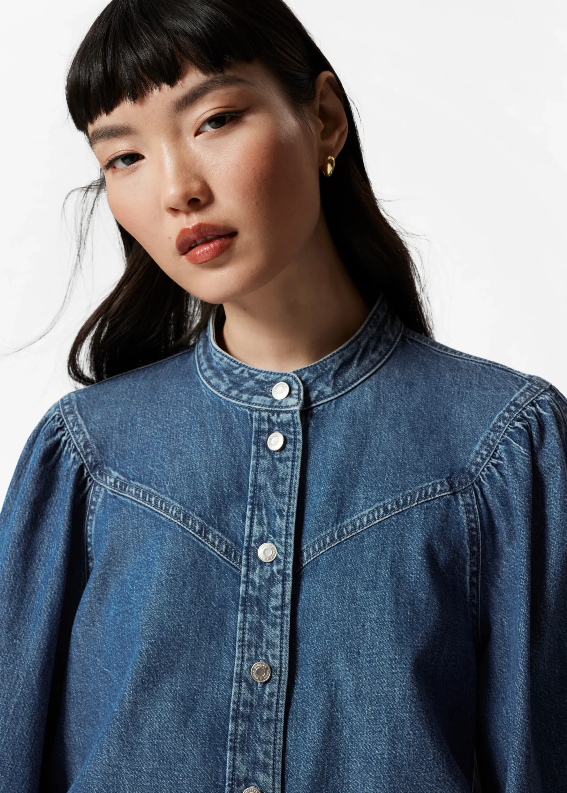 Jeansbluse mit Puffärmeln