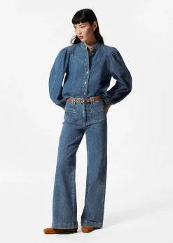Jeansbluse mit Puffärmeln