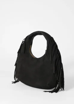 Kleine Tasche aus Veloursleder mit Fransen