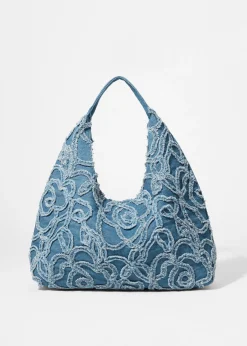 Kleine Tragetasche aus Denim mit Applikationen