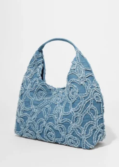 Kleine Tragetasche aus Denim mit Applikationen