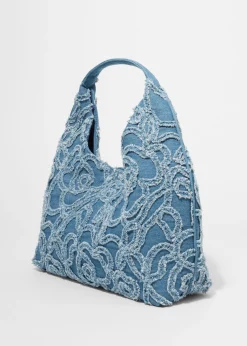 Kleine Tragetasche aus Denim mit Applikationen