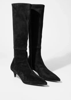 Kniehohe Stiefel aus Stretch-Veloursleder