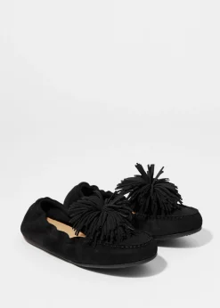 Loafer aus Veloursleder mit Bommel