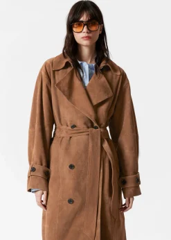 Maxi-Trenchcoat aus Veloursleder