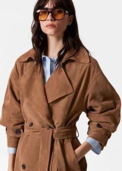 Maxi-Trenchcoat aus Veloursleder