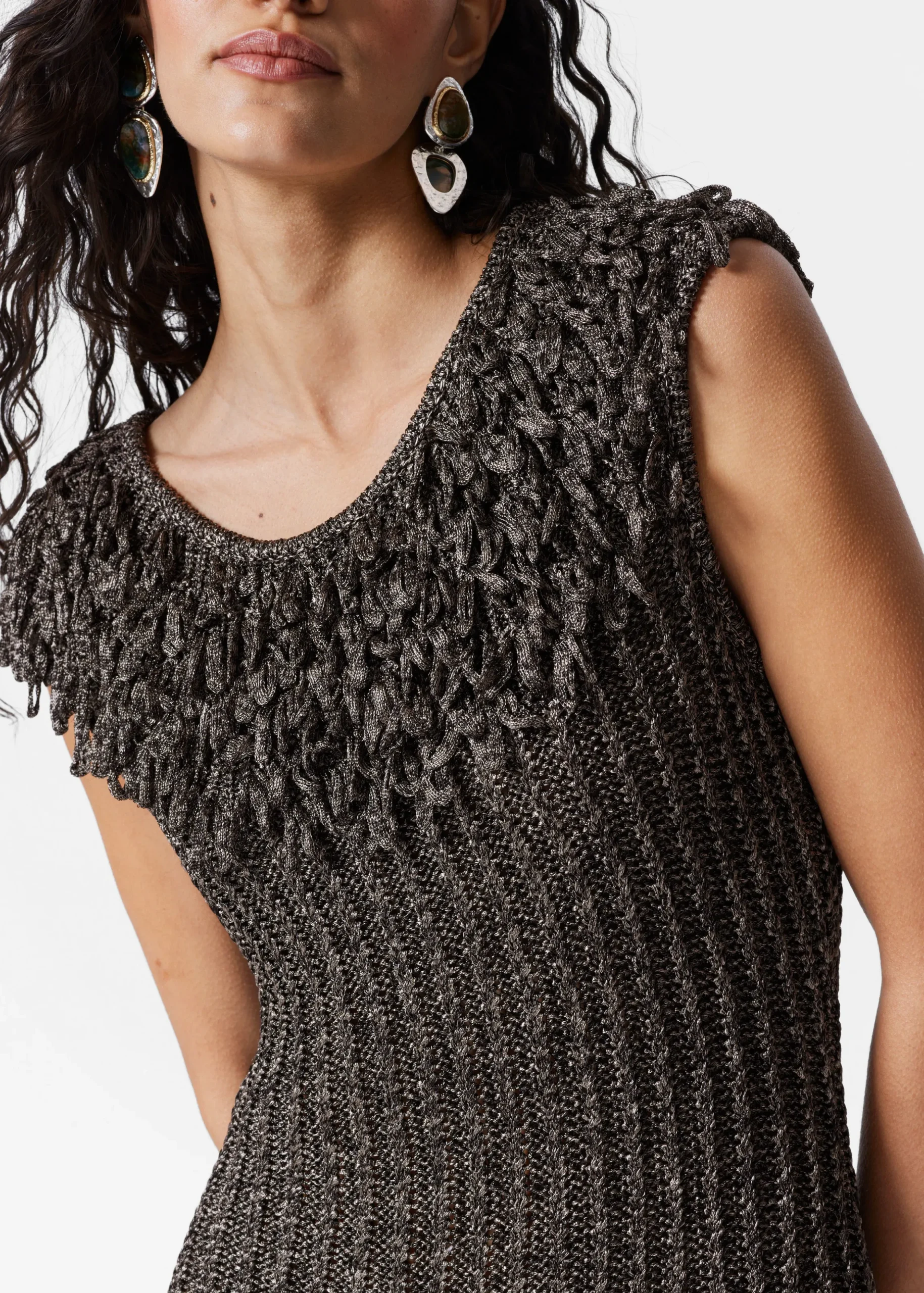 Midikleid aus Rippstrick mit Fransen