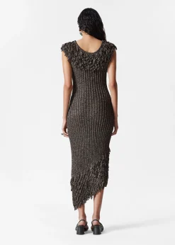 Midikleid aus Rippstrick mit Fransen