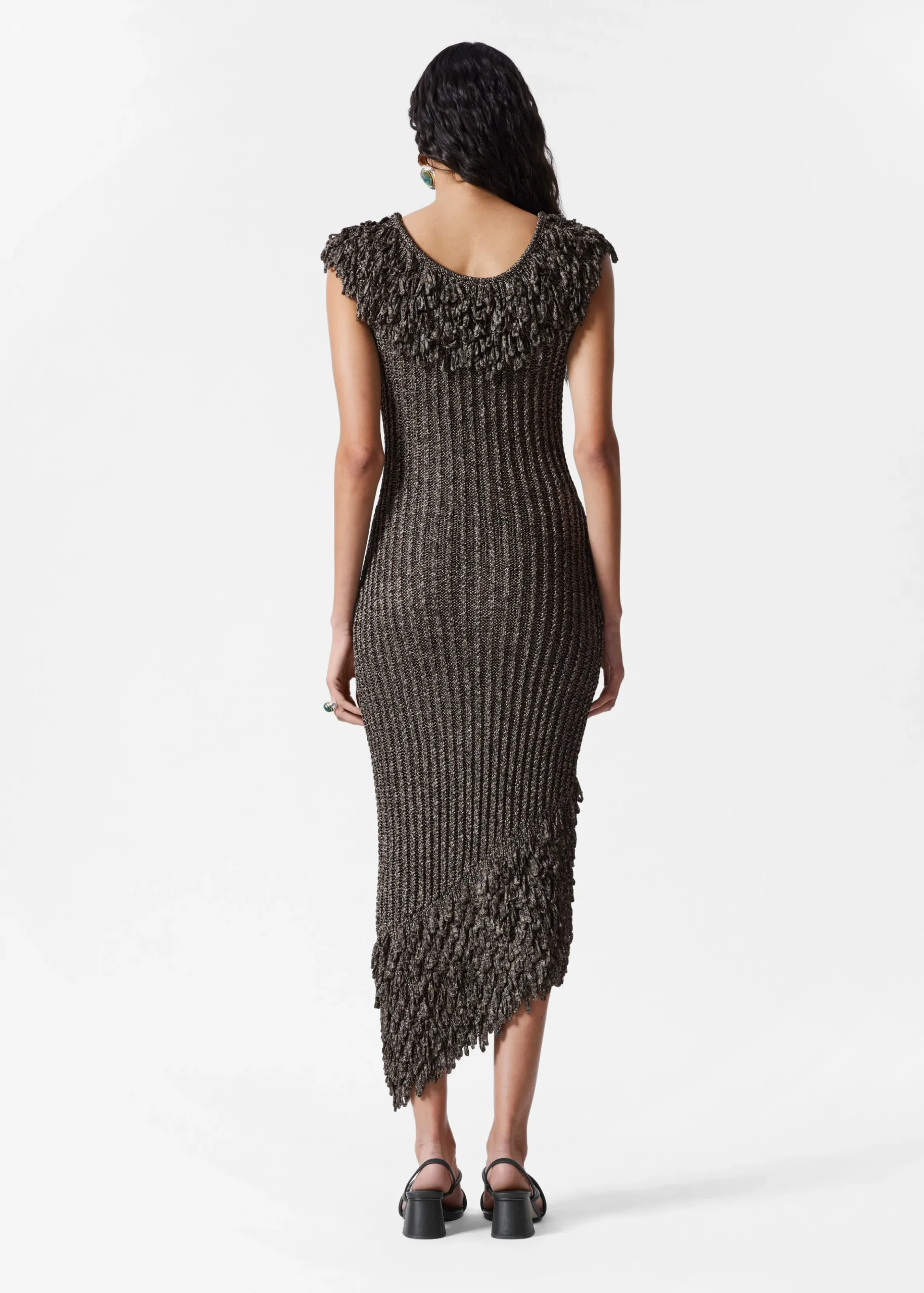 Midikleid aus Rippstrick mit Fransen