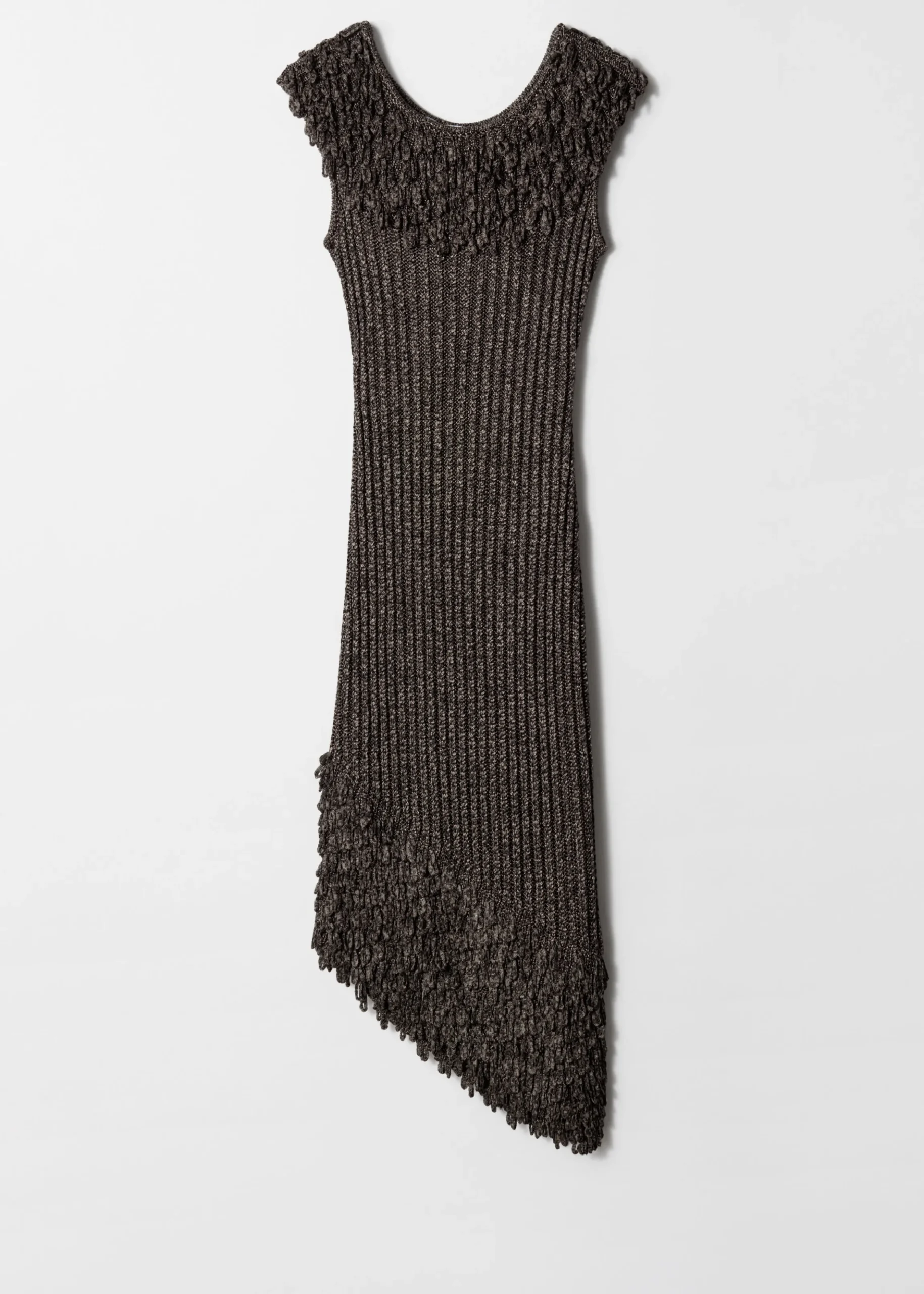 Midikleid aus Rippstrick mit Fransen