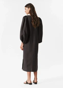 Midikleid mit Puffärmeln und V-Ausschnitt