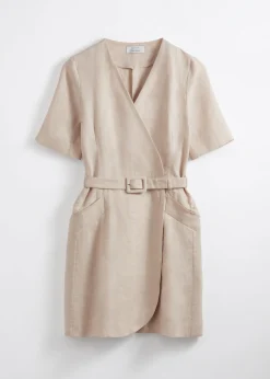 Mini-Leinenkleid mit Gürtel