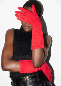 Mit Wolle gefütterte Handschuhe aus Veloursleder