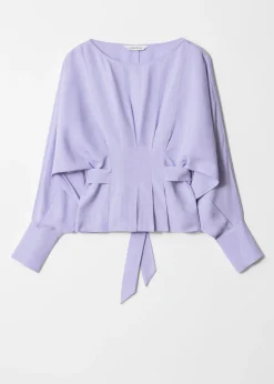 Plissierte Bluse mit U-Boot-Ausschnitt