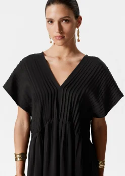 Plissiertes Midikleid mit Dolman-Ärmeln