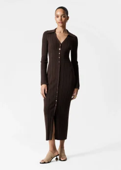 Rippstrick-Maxikleid aus Wolle