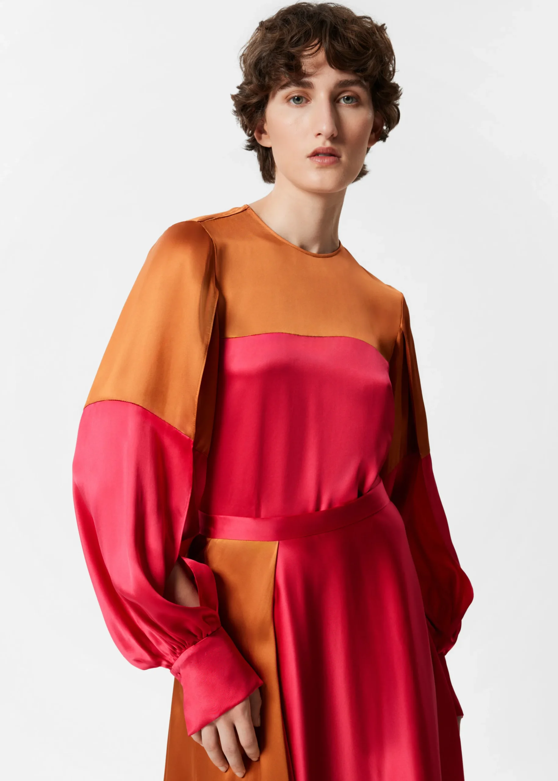 Satinbluse in Colour-Block-Optik