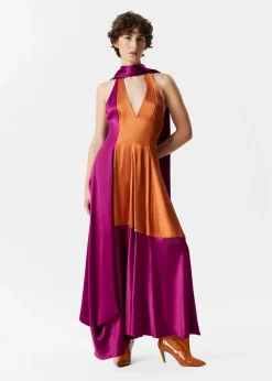 Satin-Maxikleid mit Schal