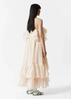 Schulterfreies Maxikleid mit Rüschen