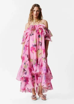 Schulterfreies Maxikleid mit Rüschen
