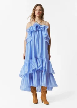 Schulterfreies Maxikleid mit Rüschen